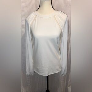 Women’s RW&CO long wide sleeves‎ stretchy white blouse lace accents size small